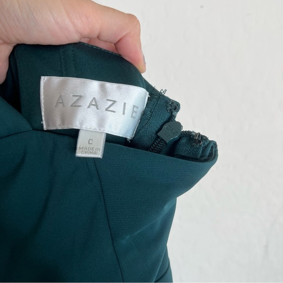 AZAZIE GALICIA Pine Mermaid Halter Pleated Stretch Chiffon Dress - Picture 8 of 9